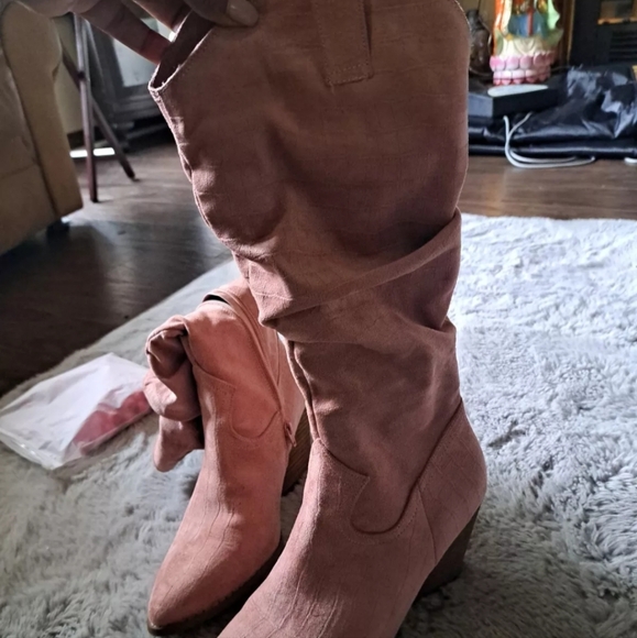 Cato Womens Leather Toe Mid Calf PINK Boots Size 10 - Picture 3 of 3